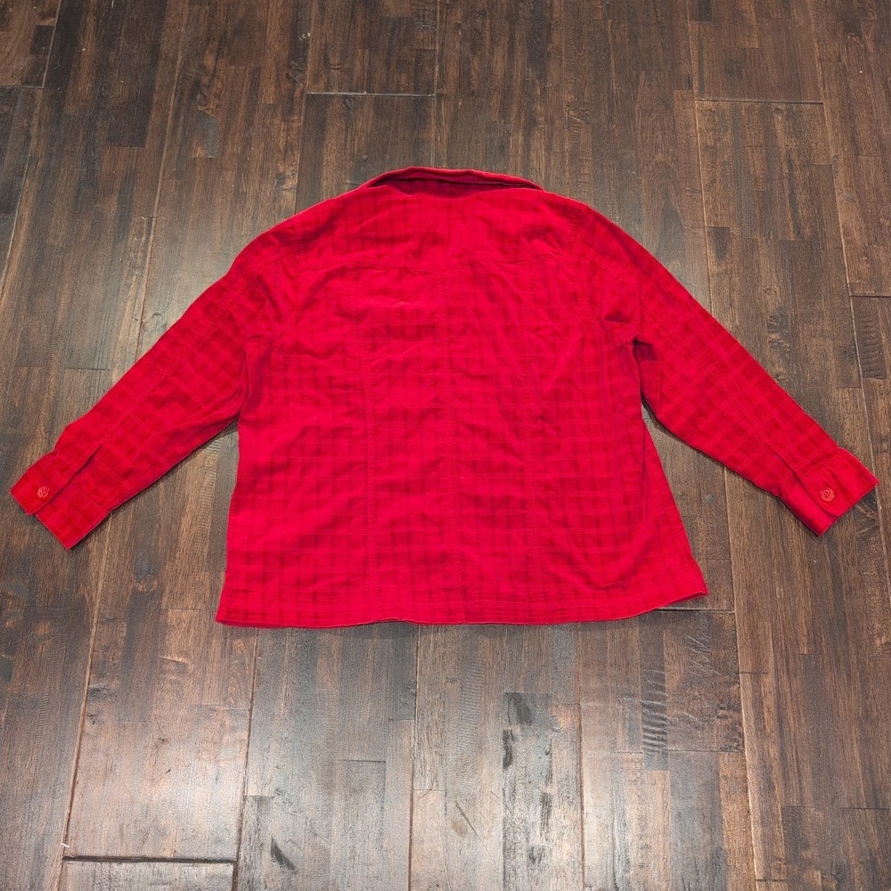 Vintage CJ Banks Red Check Plaid Button Up Corduroy Shacket Women 1X Jacket - Picture 2 of 6